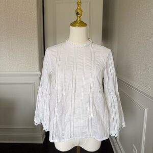 H&M White Eyelet Women's Top with Statement Sleeve 2